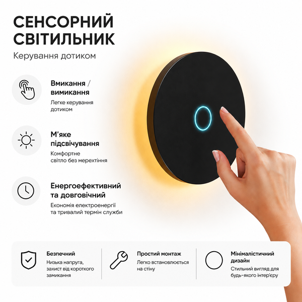 Настінний світлодіодний світильник із сенсором чорний 20см 11W (BR13B) BR13B фото